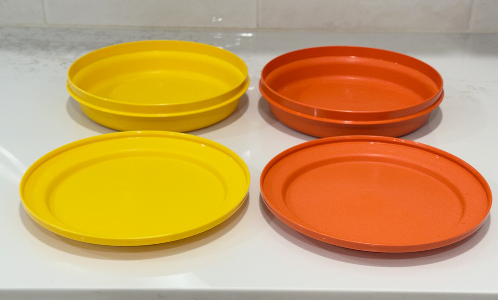 Vintage 1970s Tupperware Bowls Plates Set Seal N Serve Yellow Orange 1336 1337